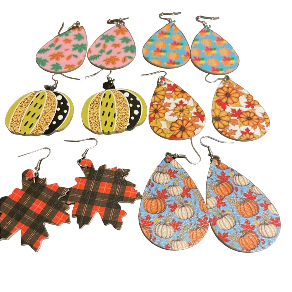 6-pairs Leather Earrings for Women Holiday Earrings Halloween Thanksgiving